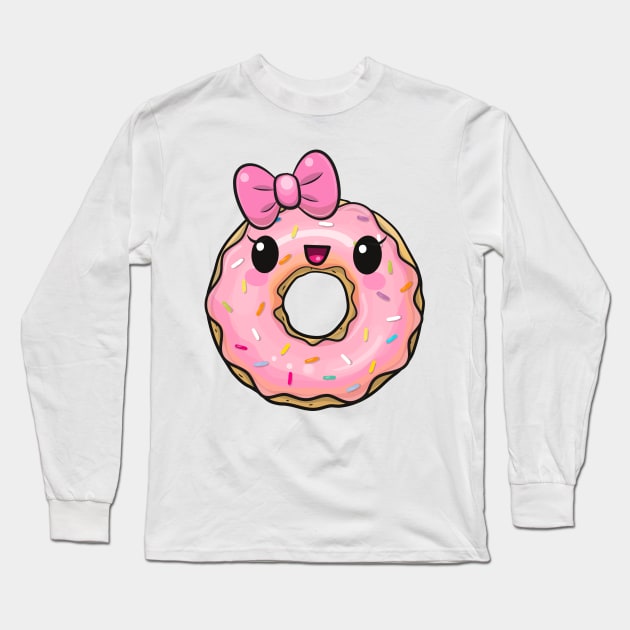 Cute pink donut with a bow Long Sleeve T-Shirt by Reginast777